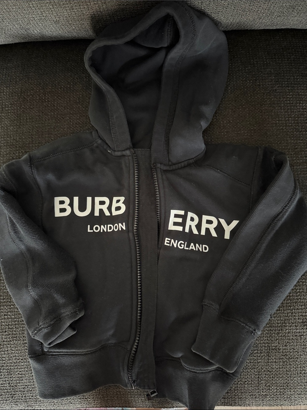Burberry Black Kids Zip Hoodie with White Logo